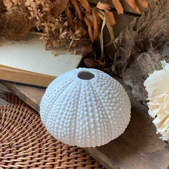 Anthropologie - Unglazed White Porcelain Sea Urchin Hollow Form Vase - Picture 1 of 6